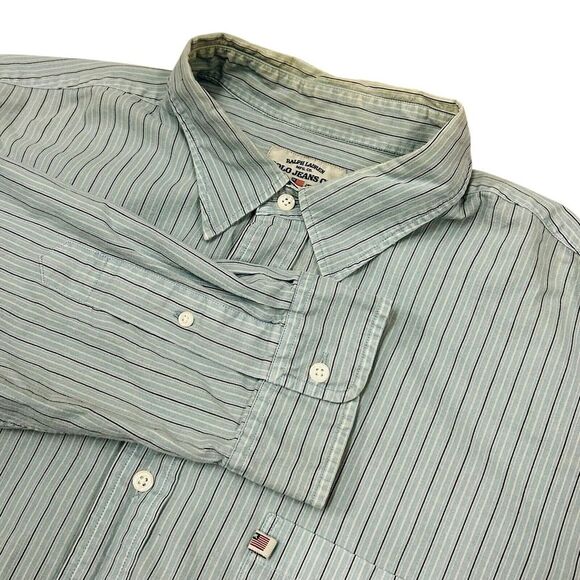 Polo Ralph Lauren Other - Vintage Polo Ralph Lauren Mens XL Blue White Striped Long Sleeve Button Up Shirt
